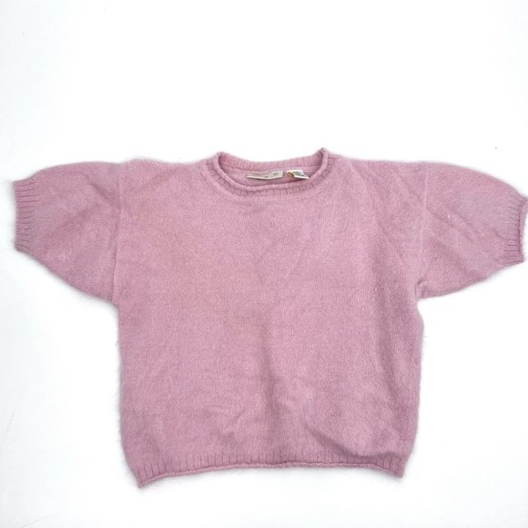 Vintage Pastel Pink Cropped Angora Short Sleeves Sweater - Picture 4 of 10